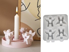Molde silicona 4 angelitos con corazon